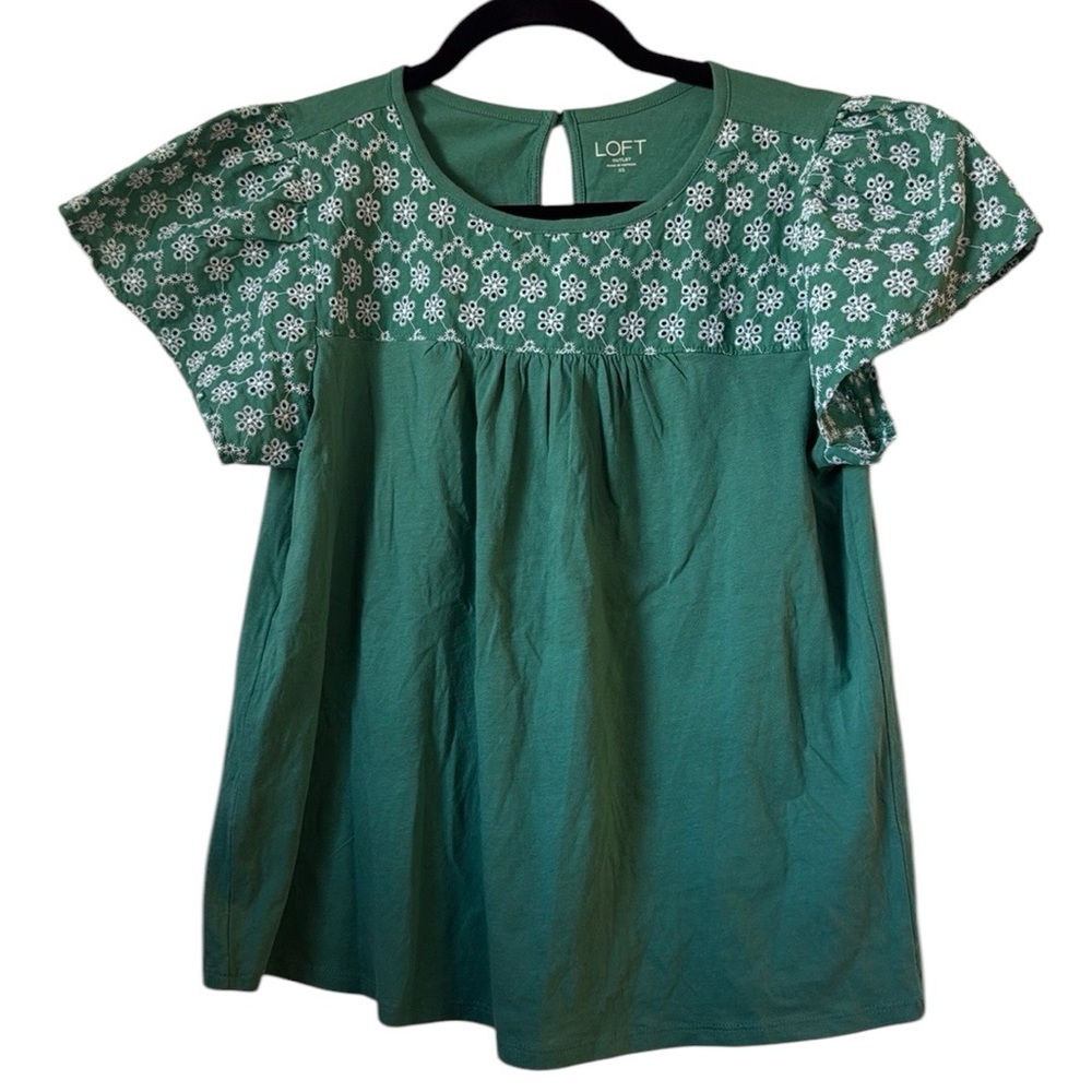 🖤 LOFT Outlet Eyelet Detail Puffy Sleeve Top NWOT